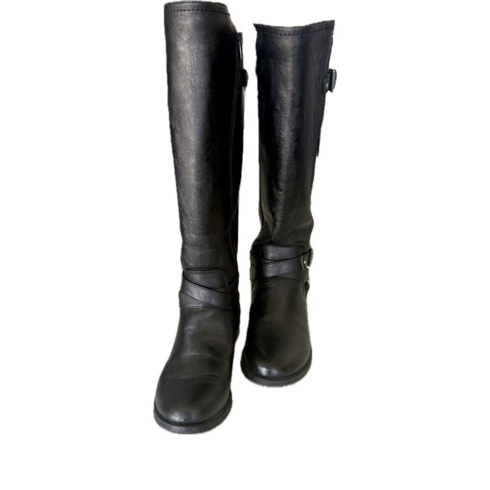 G by GUESS Black Women Knee Riders Boots  Size 7.5 M Round Toe Zip Closure Great